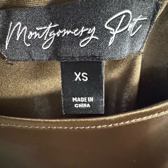 Montgomery Post Satin Slip Dress – Olive Bronze Midi Dress  – XS - Picture 2 of 7